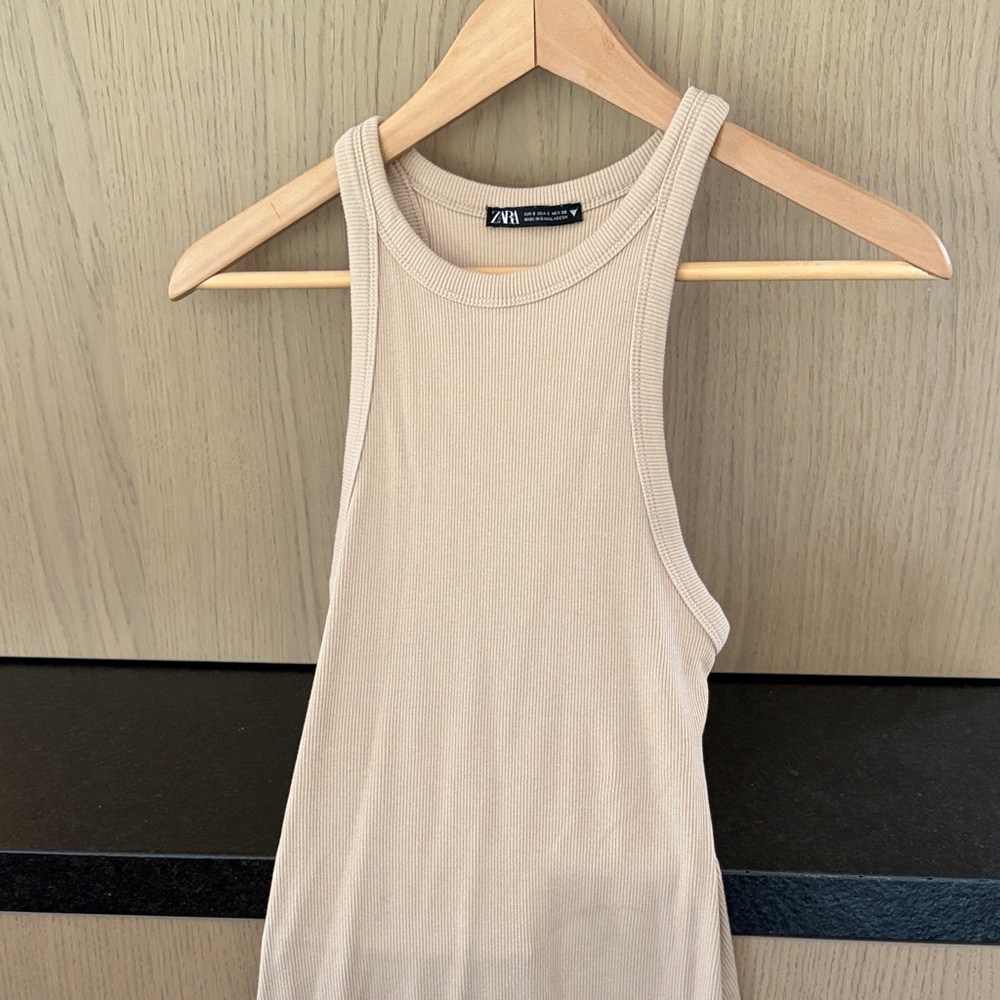 Zara Beige Ribbed Midi Dress